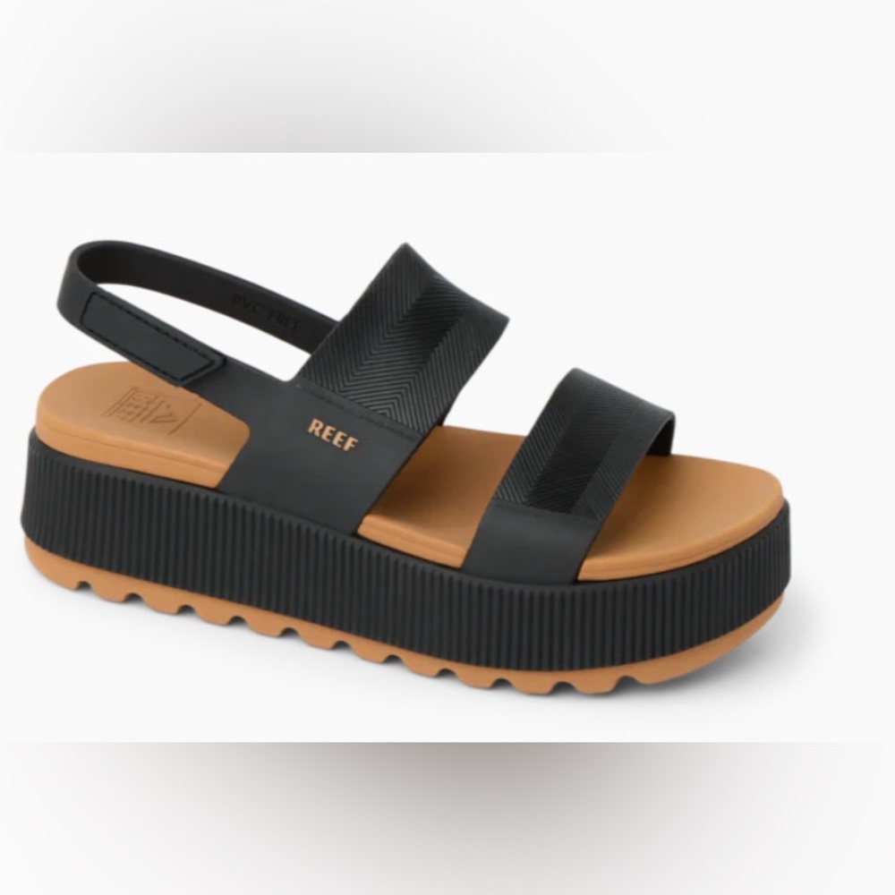 Reef Women's Water Vista Higher platform sandal in black cognac - size 8